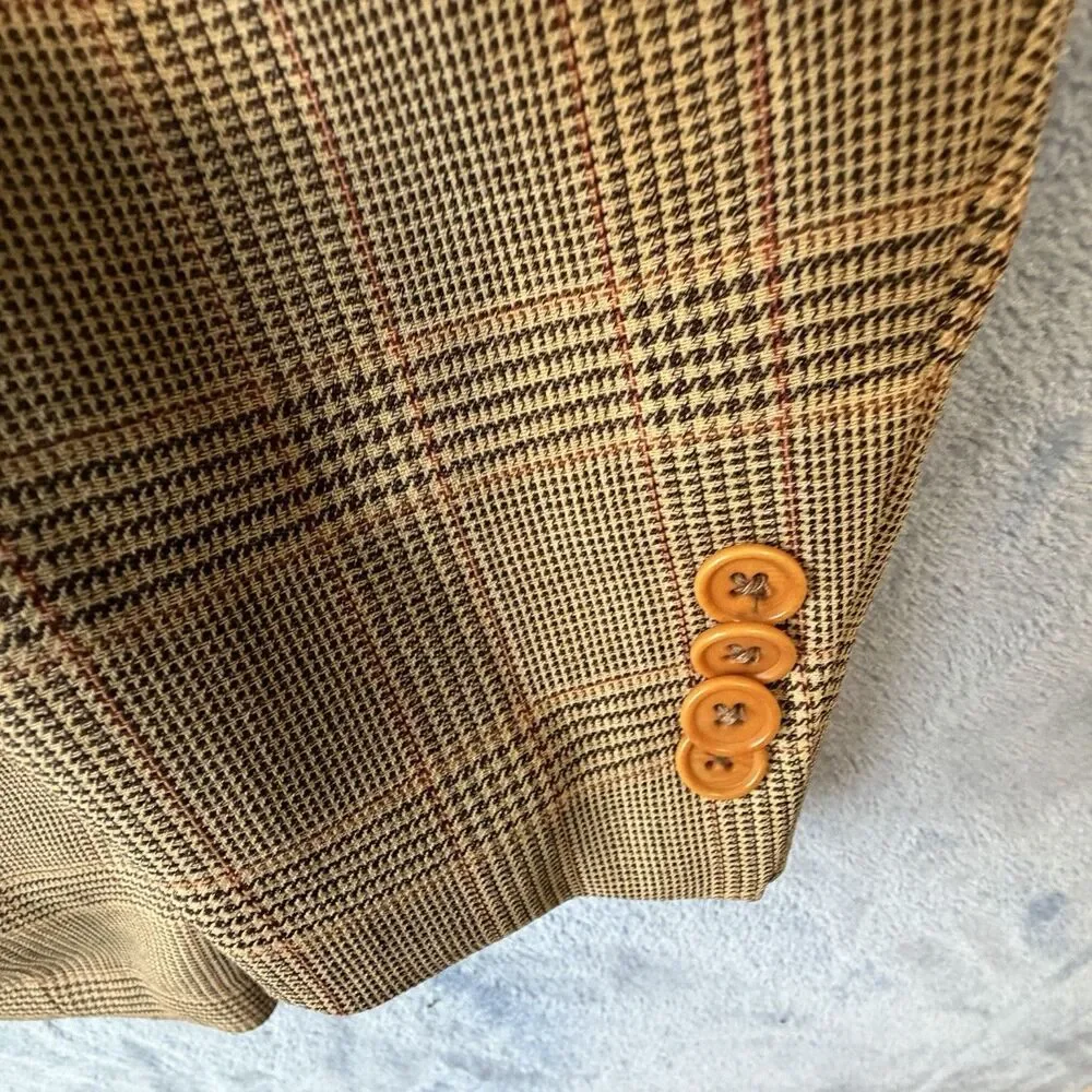 Vintage Santorelli Giorgio3 Mens 40R Wool Blazer Glen Plaid Made Italy 3 Button